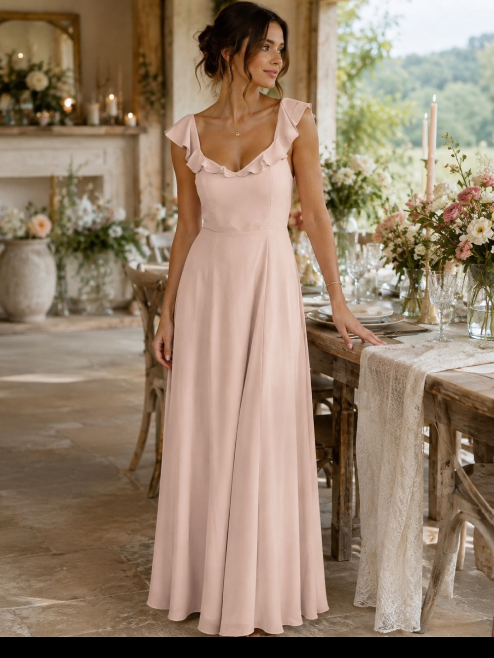 Minuet Petite Pink Ruffled Maxi Gown for any formal occasion❤️S